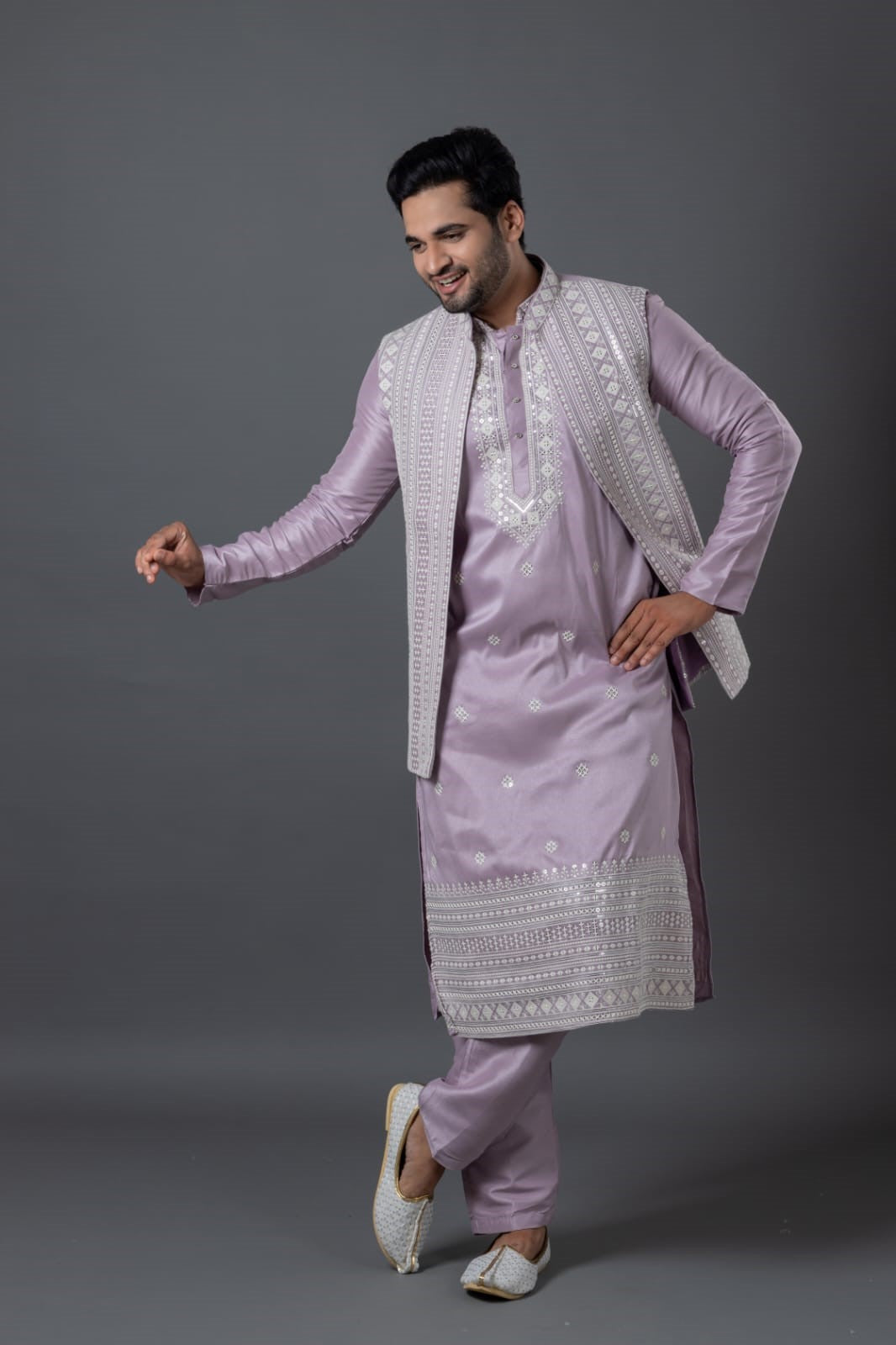 "Royal Amethyst" Jacket Kurta Set – Regal Sparkle