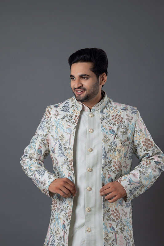 "Pistachio Reverie" Long Koti Indo – A Tapestry of Tradition