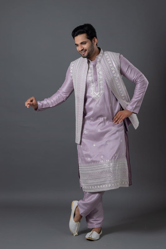 "Royal Amethyst" Jacket Kurta Set – Regal Sparkle