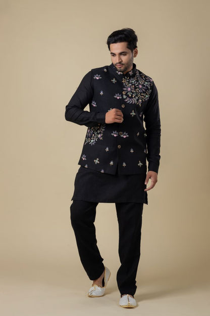 "Midnight Majesty" Koti Suit – Black with Handcrafted Elegance