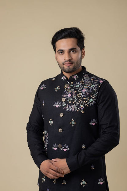 "Midnight Majesty" Koti Suit – Black with Handcrafted Elegance